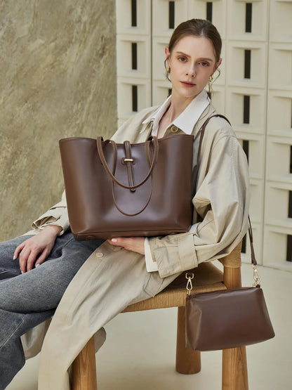 Serene Top Grain Leather Minimalist Oversized Shoulder Bag