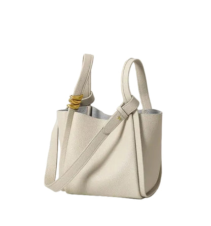 Exquisite Genuine Leather Versatile Casual Bucket Handbag