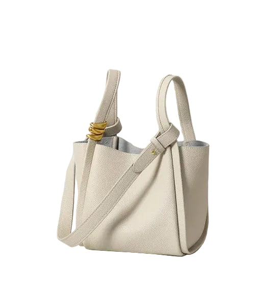 Exquisite Genuine Leather Versatile Casual Bucket Handbag