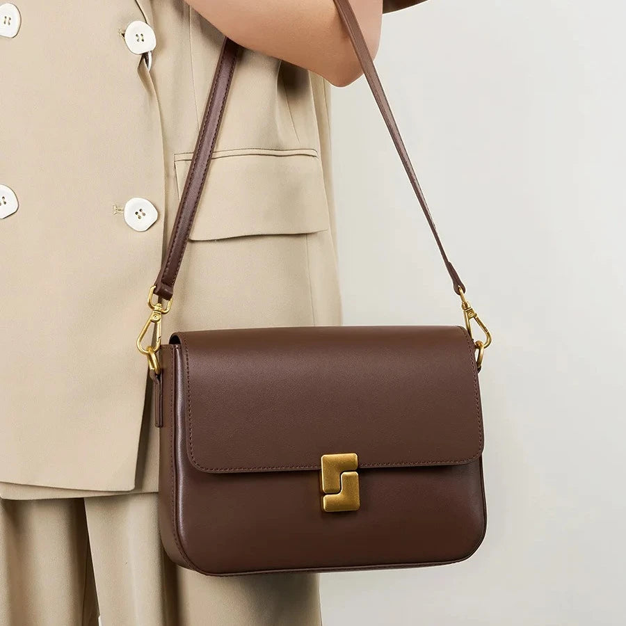 Aura Genuine Leather Luxury Small Square Crossbody Bag