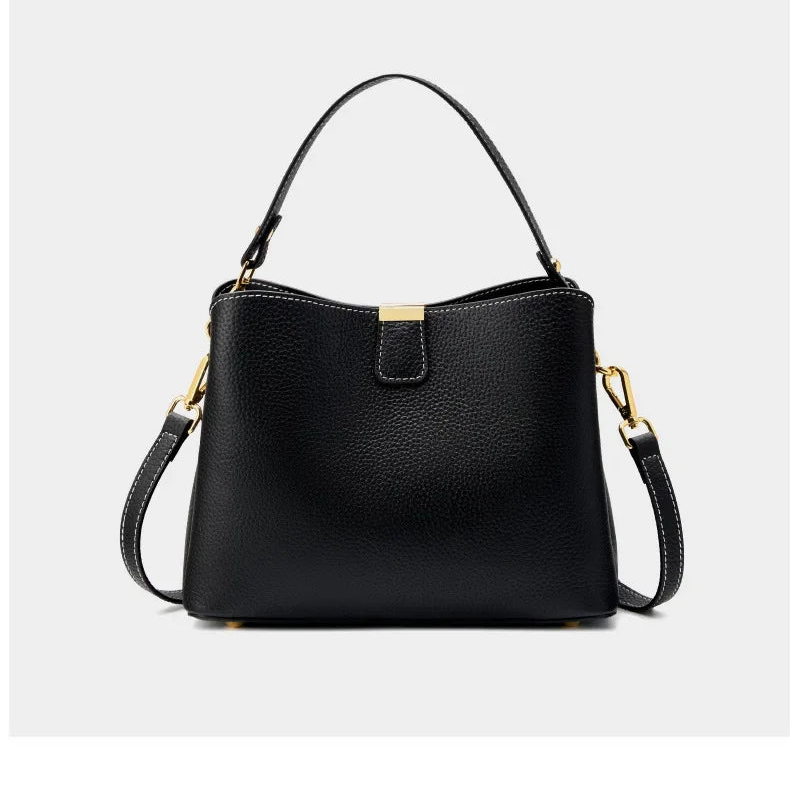 Elite Top Grain Genuine Leather Large Capacity Bucket Bag