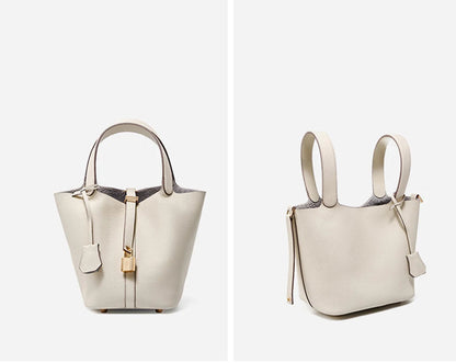 Genuine Leather Luxe Bucket Tote Bag