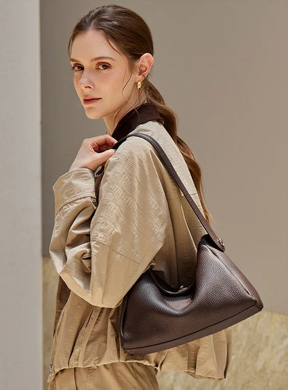 Vesper Genuine Leather Turn-Lock Contour Hobo