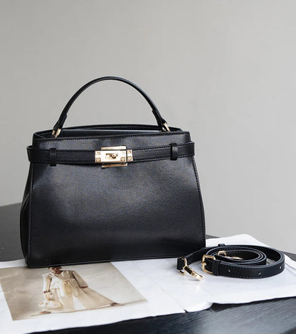 Genuine Leather Luxury Wide Strap Shoulder Bag