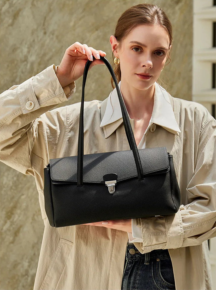Aura Genuine Leather Lock-Clasp Envelope Bag