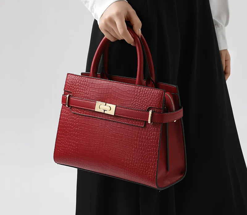 Crocodile Texture Leather Handbag