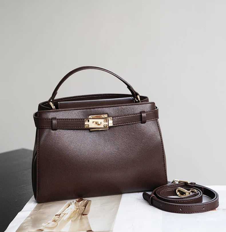 Genuine Leather Luxury Wide Strap Shoulder Bag