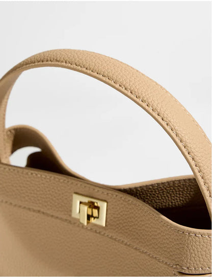 Refined Genuine Leather Signature Bucket Bag