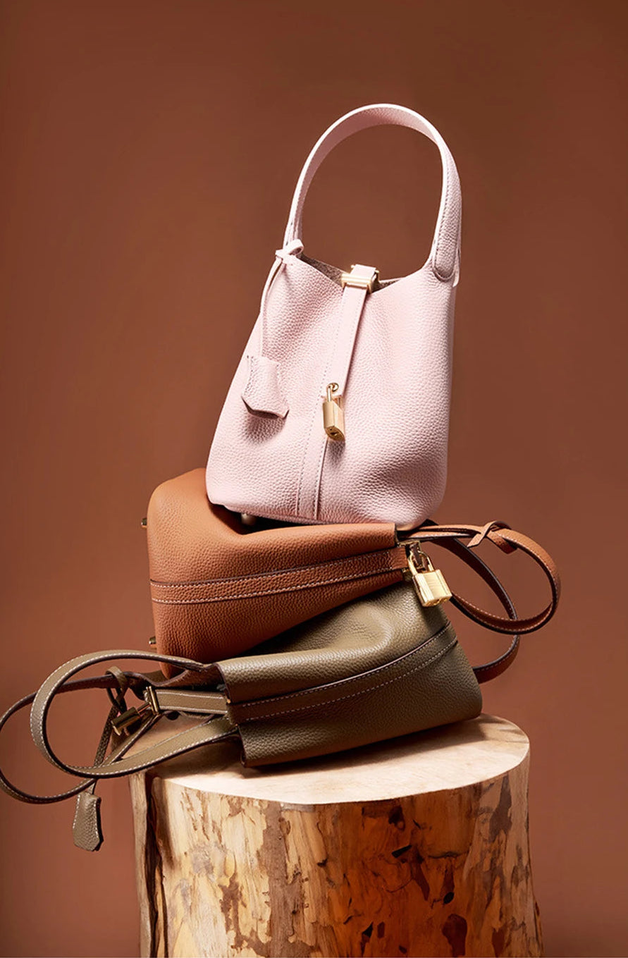 Genuine Leather Luxe Bucket Tote Bag