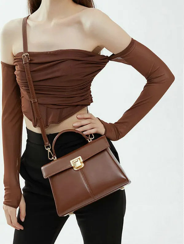Genuine Leather Luxury Designer Square Handbag
