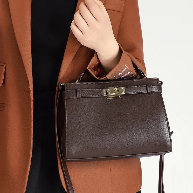 Genuine Leather Luxury Wide Strap Shoulder Bag