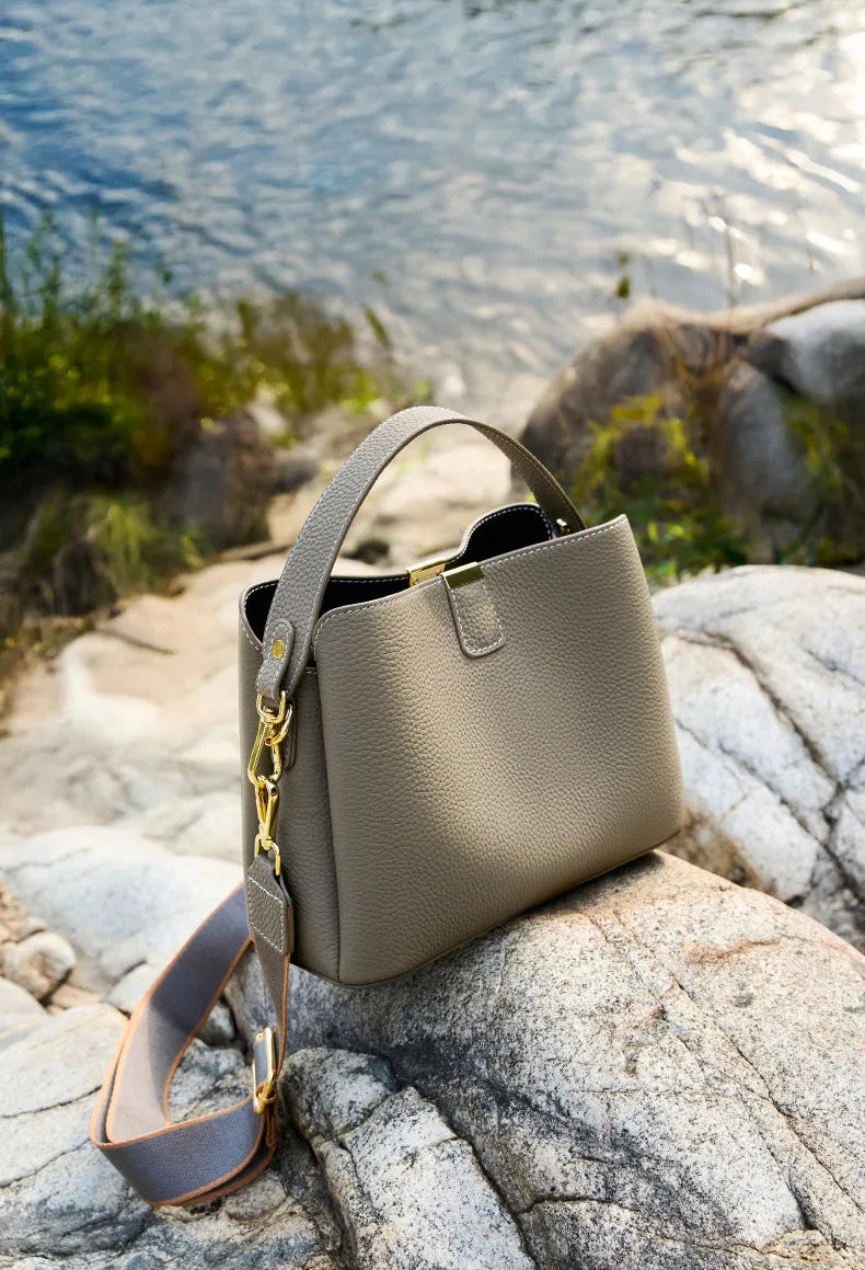Elite Top Grain Genuine Leather Large Capacity Bucket Bag