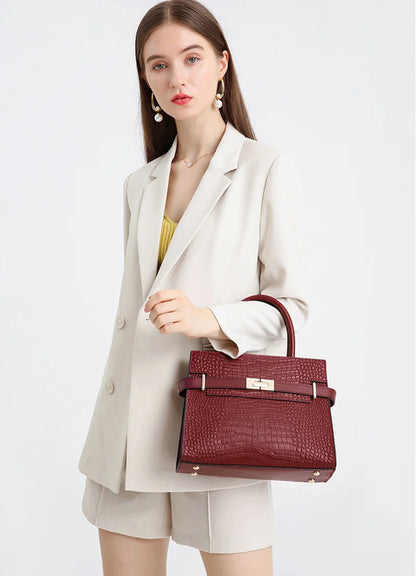 Crocodile Texture Leather Handbag