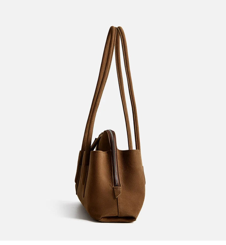 Genuine Leather Modern Curved Shoulder Bag