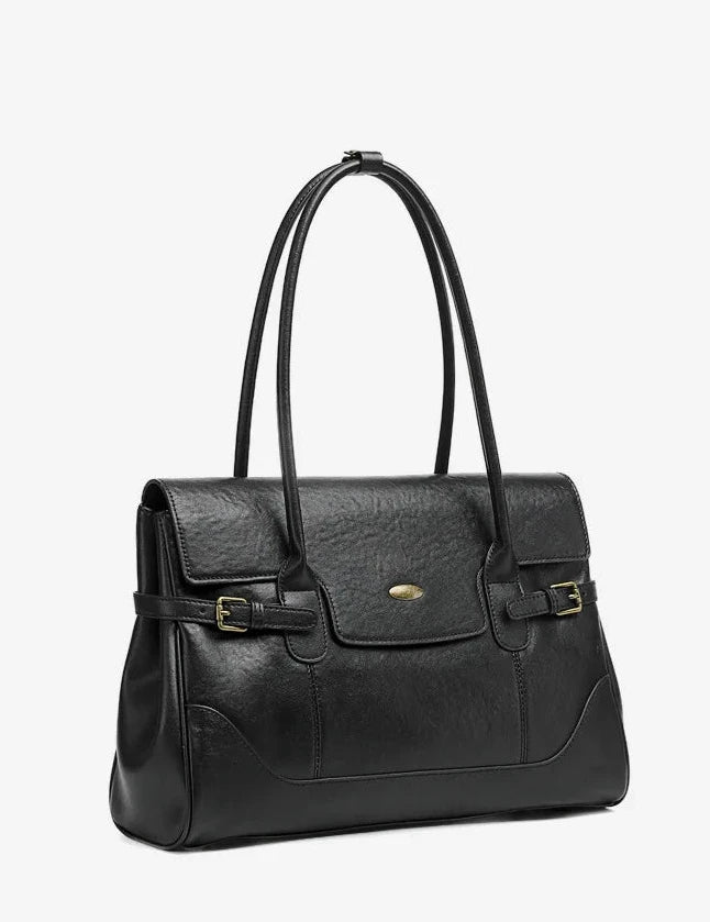 Aura Genuine Leather Side-Buckle Vintage Tote