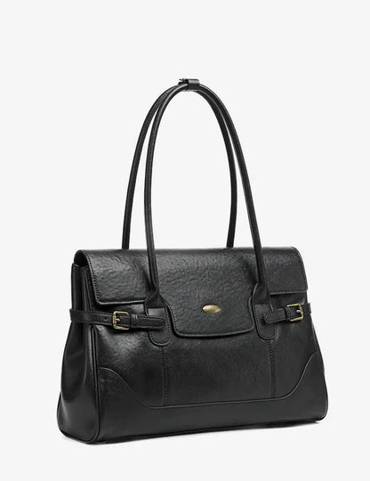 Aura Genuine Leather Side-Buckle Vintage Tote