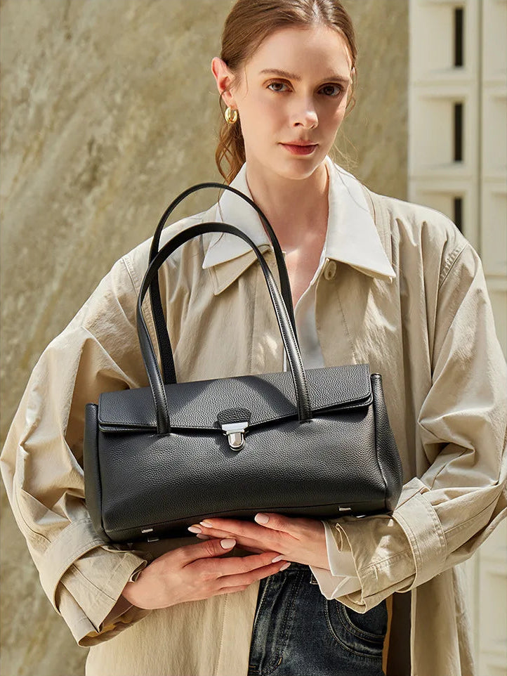 Aura Genuine Leather Lock-Clasp Envelope Bag