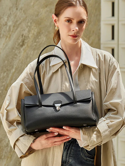 Aura Genuine Leather Lock-Clasp Envelope Bag