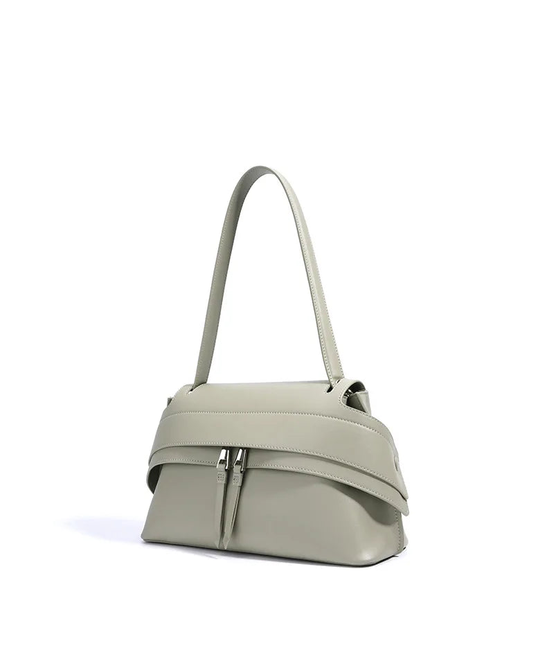Aura Genuine Leather Twin-Zip Flap Shoulder Bag