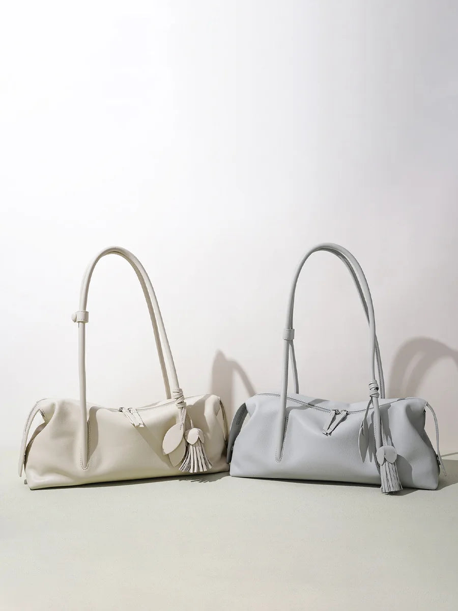 Serene Genuine Leather Elongated Barrel Handbag
