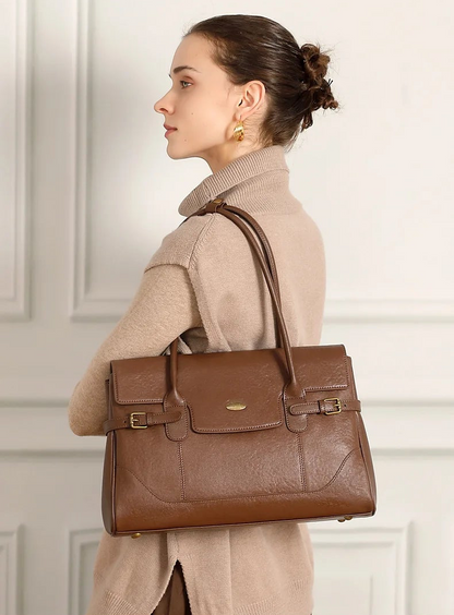 Aura Genuine Leather Side-Buckle Vintage Tote