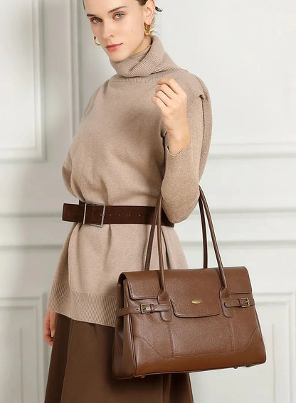 Aura Genuine Leather Side-Buckle Vintage Tote