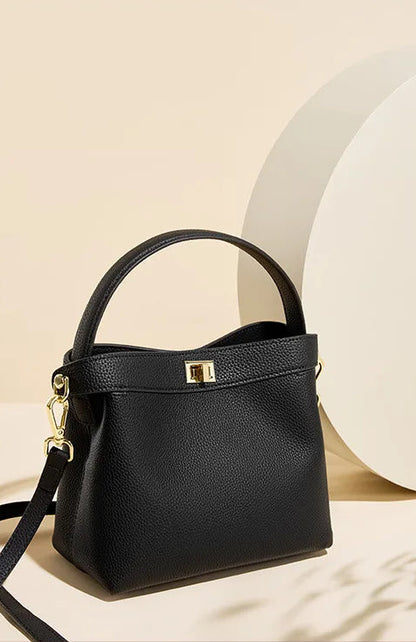 Refined Genuine Leather Signature Bucket Bag