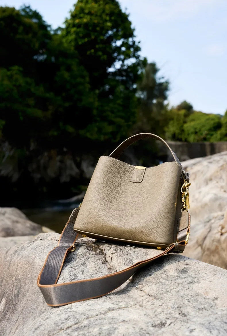 Elite Top Grain Genuine Leather Large Capacity Bucket Bag