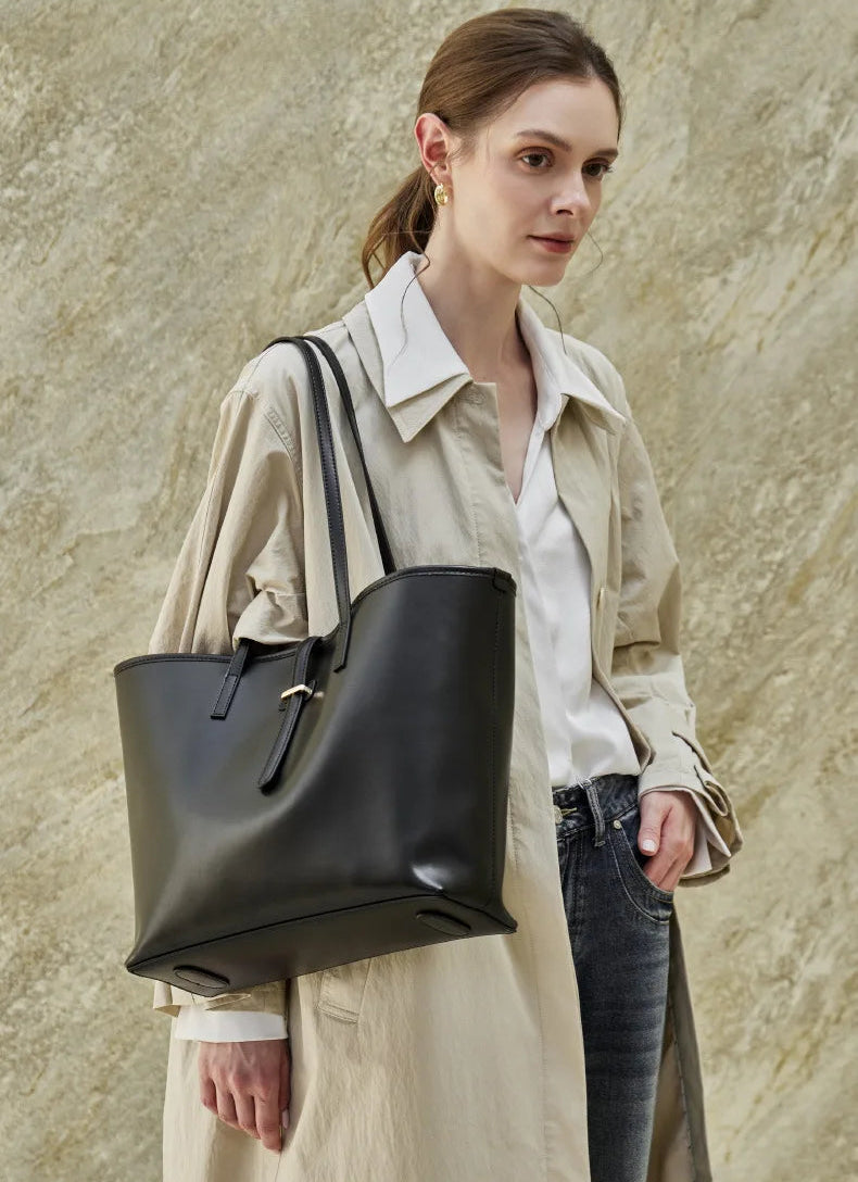 Serene Top Grain Leather Minimalist Oversized Shoulder Bag