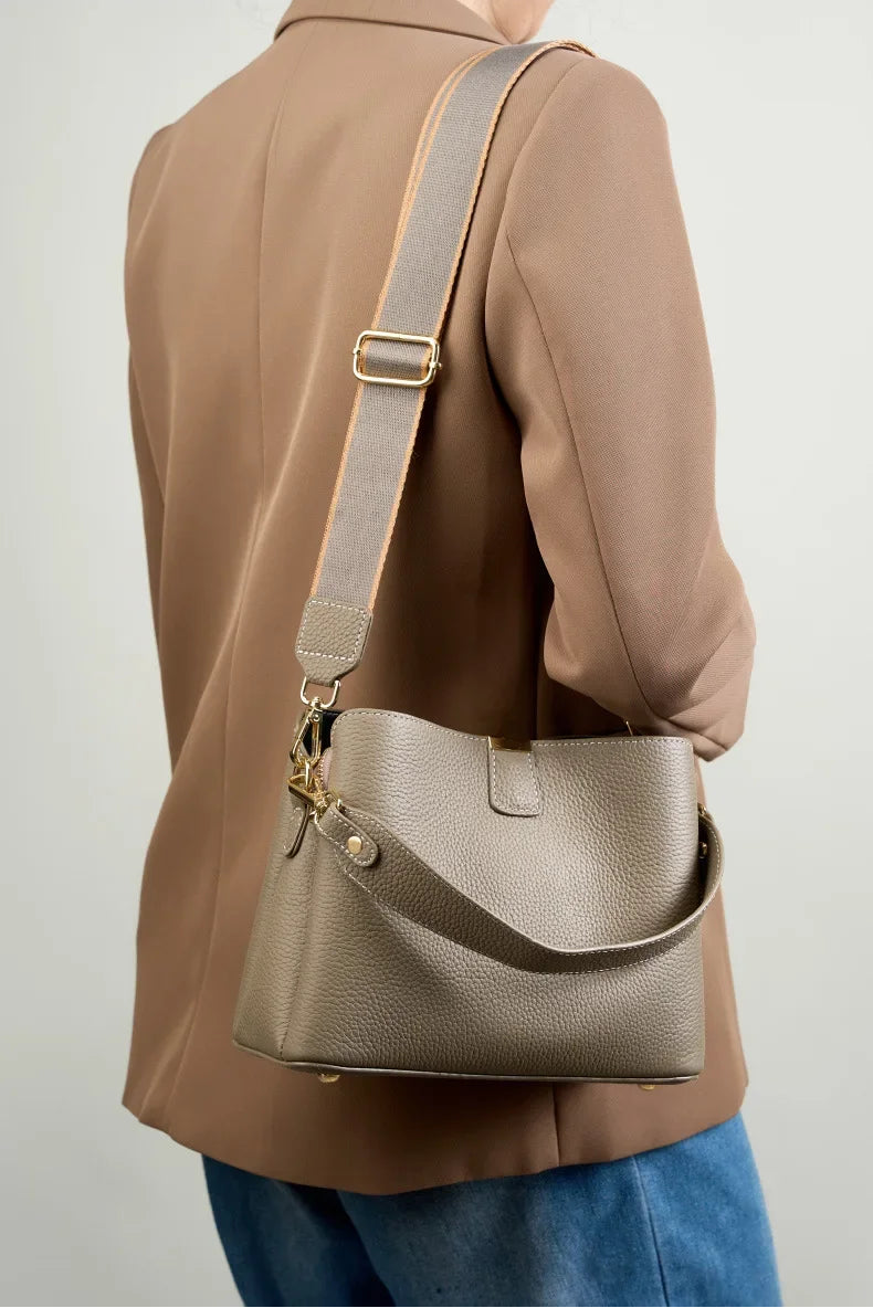Elite Top Grain Genuine Leather Large Capacity Bucket Bag
