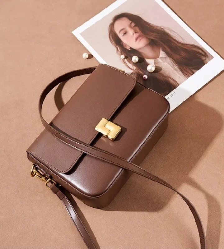 Aura Genuine Leather Luxury Small Square Crossbody Bag