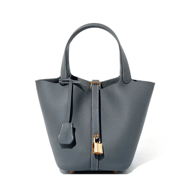 Genuine Leather Luxe Bucket Tote Bag