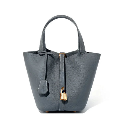 Genuine Leather Luxe Bucket Tote Bag
