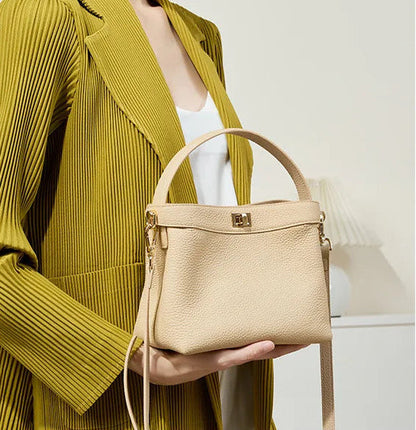 Refined Genuine Leather Signature Bucket Bag