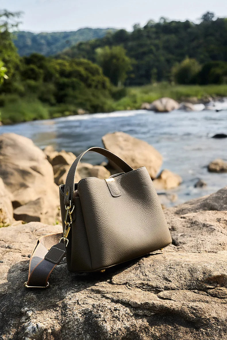 Elite Top Grain Genuine Leather Large Capacity Bucket Bag