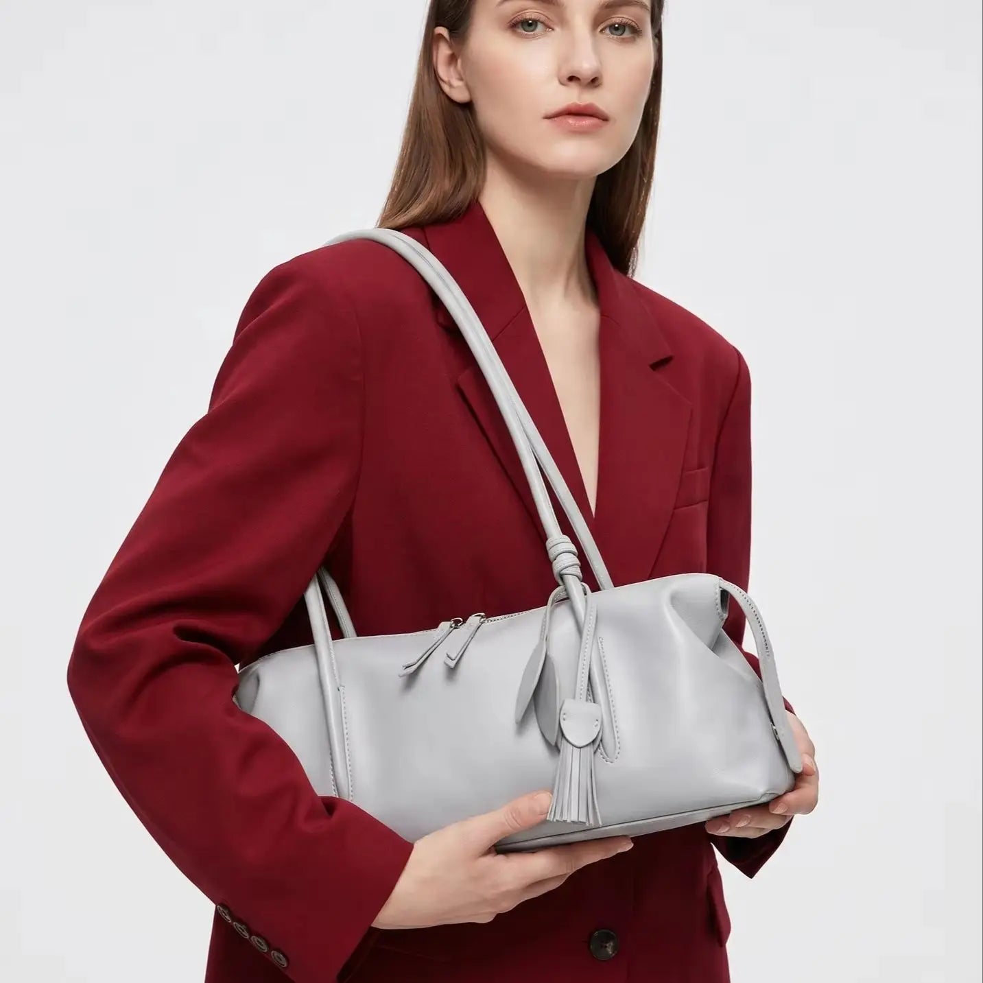 Serene Genuine Leather Elongated Barrel Handbag
