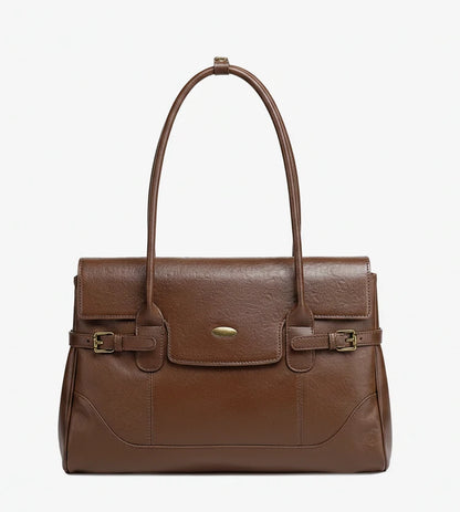 Aura Genuine Leather Side-Buckle Vintage Tote