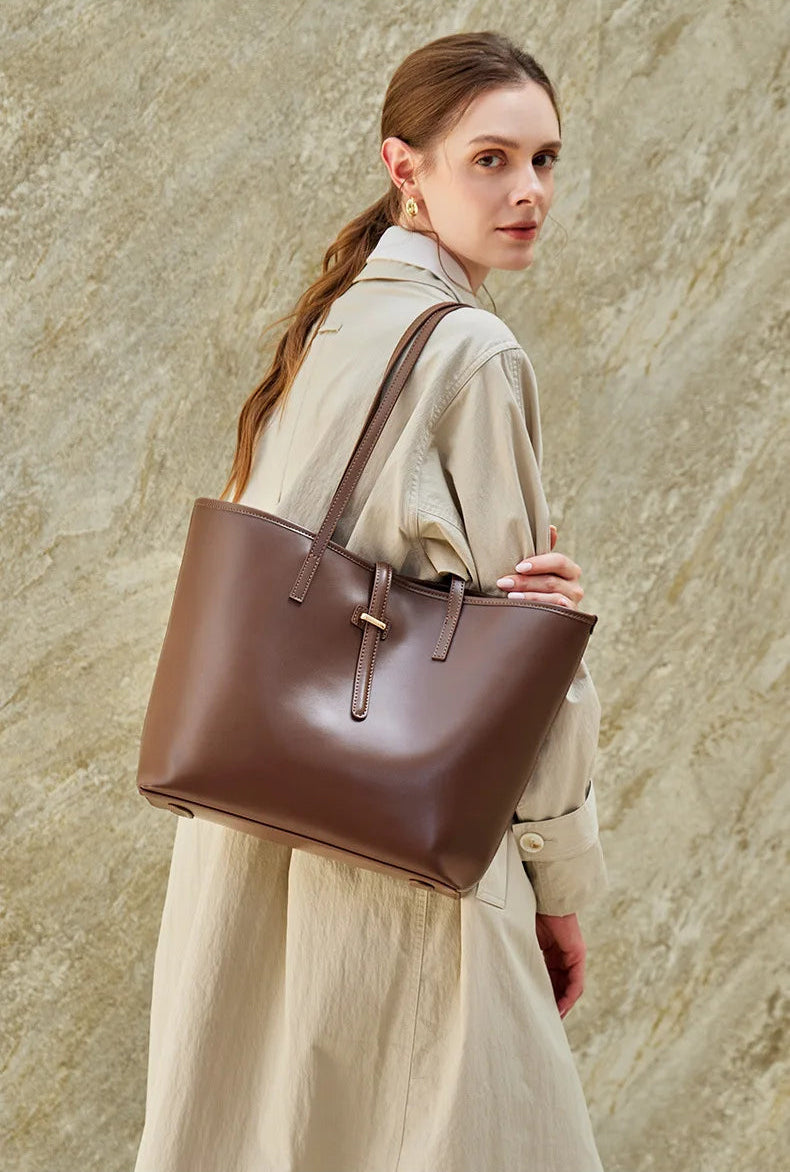 Serene Top Grain Leather Minimalist Oversized Shoulder Bag