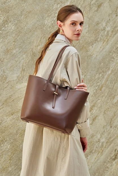 Serene Top Grain Leather Minimalist Oversized Shoulder Bag