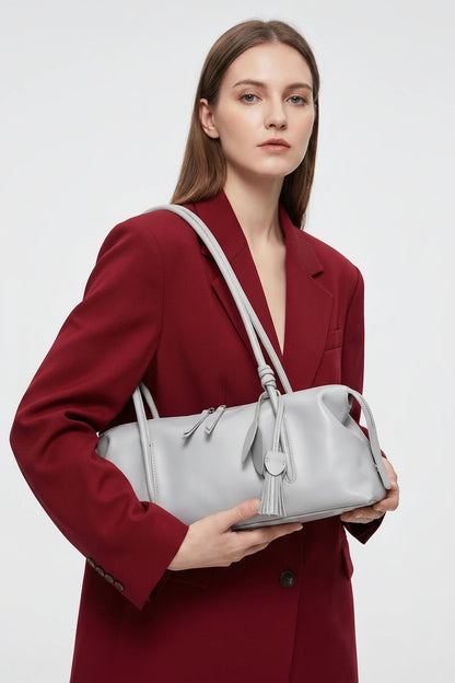 Serene Genuine Leather Elongated Barrel Handbag