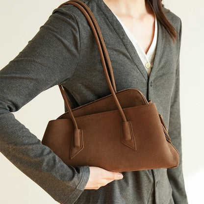 Genuine Leather Modern Curved Shoulder Bag