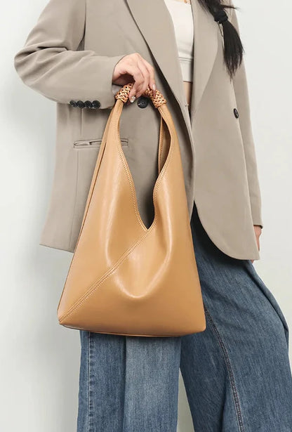 Aura Genuine Leather Asymmetric Sculptural Hobo