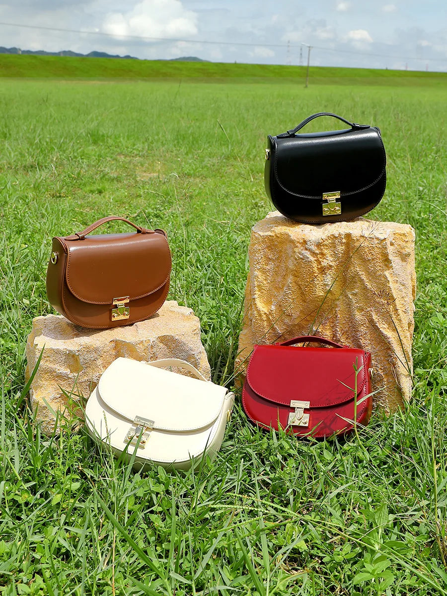 Aura Genuine Leather Top-Handle Saddle Bag