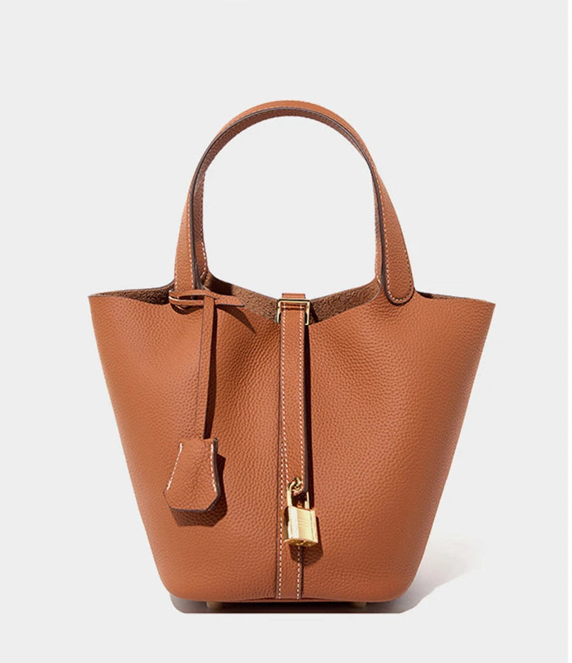 Genuine Leather Luxe Bucket Tote Bag