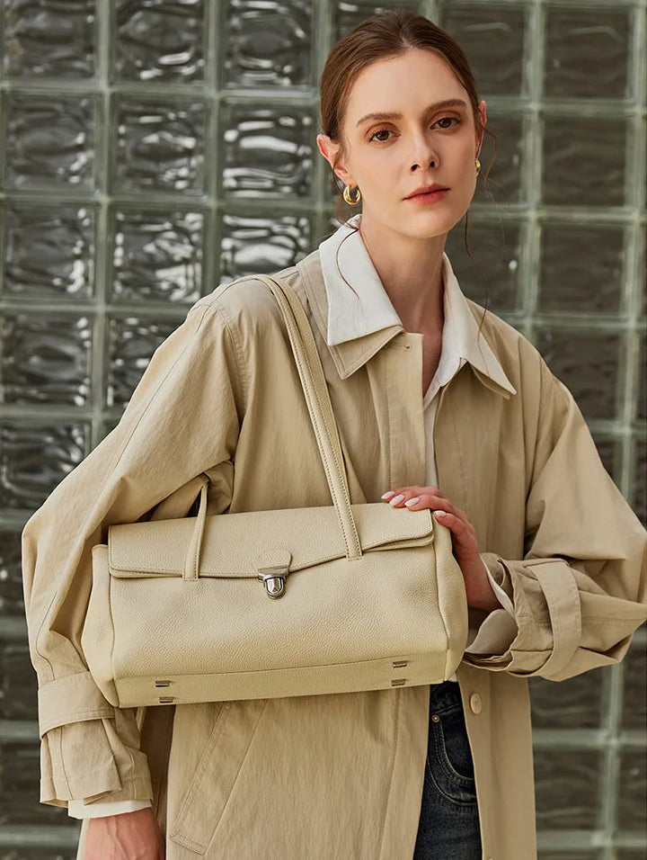 Aura Genuine Leather Lock-Clasp Envelope Bag