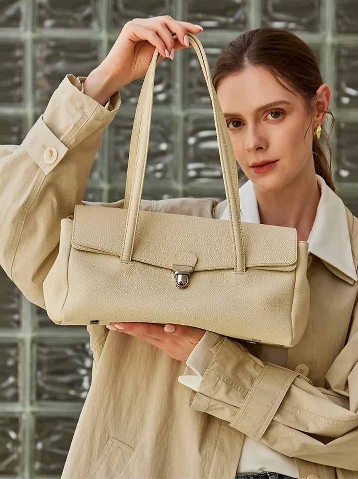 Aura Genuine Leather Lock-Clasp Envelope Bag