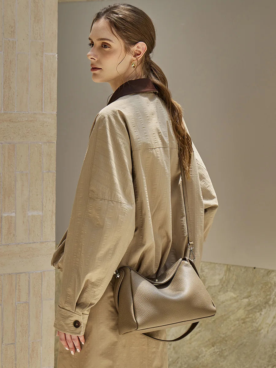 Vesper Genuine Leather Turn-Lock Contour Hobo