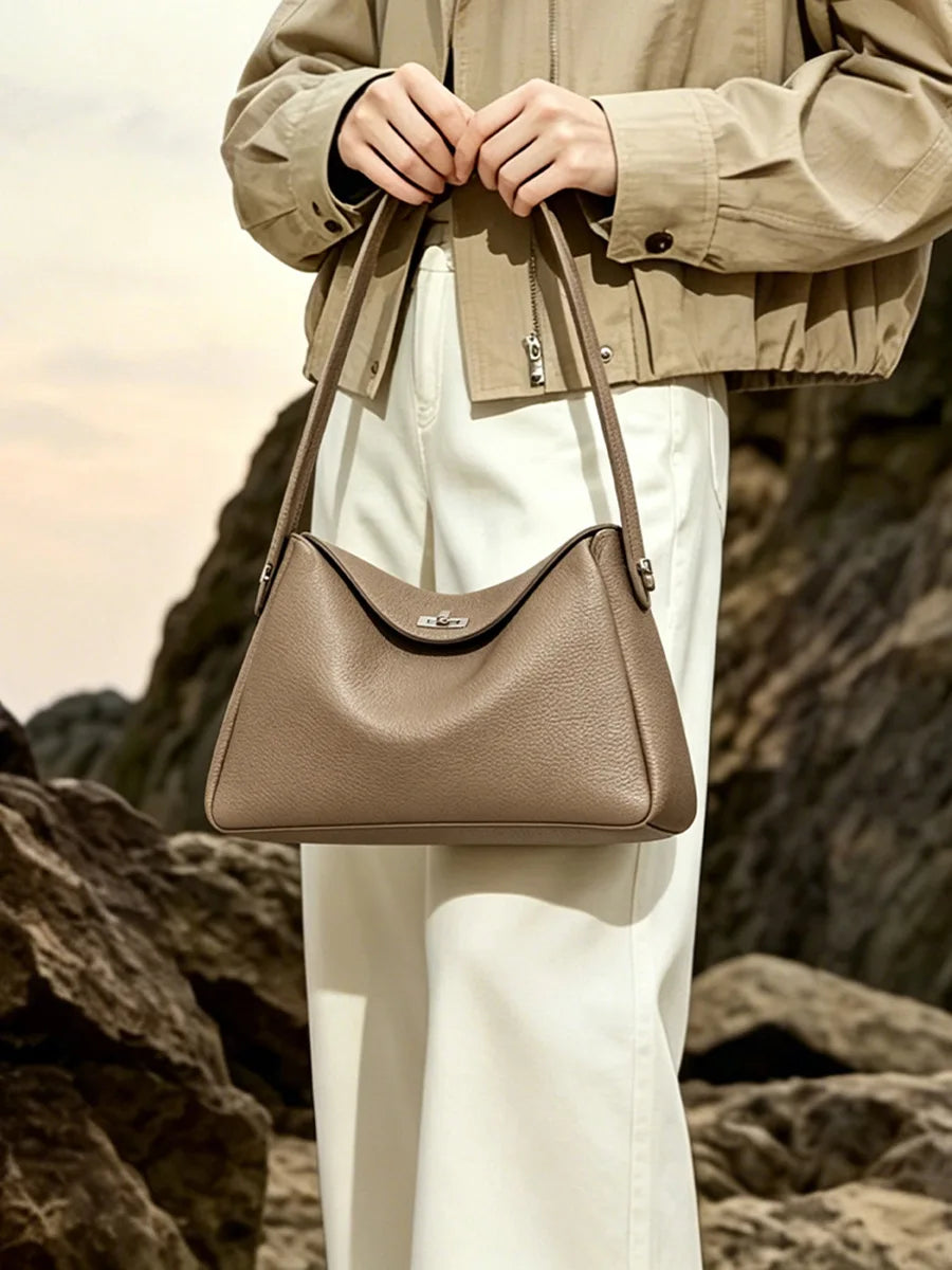 Vesper Genuine Leather Turn-Lock Contour Hobo