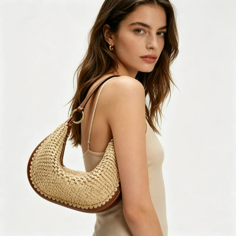 Luxe Woven Crescent Underarm Bag
