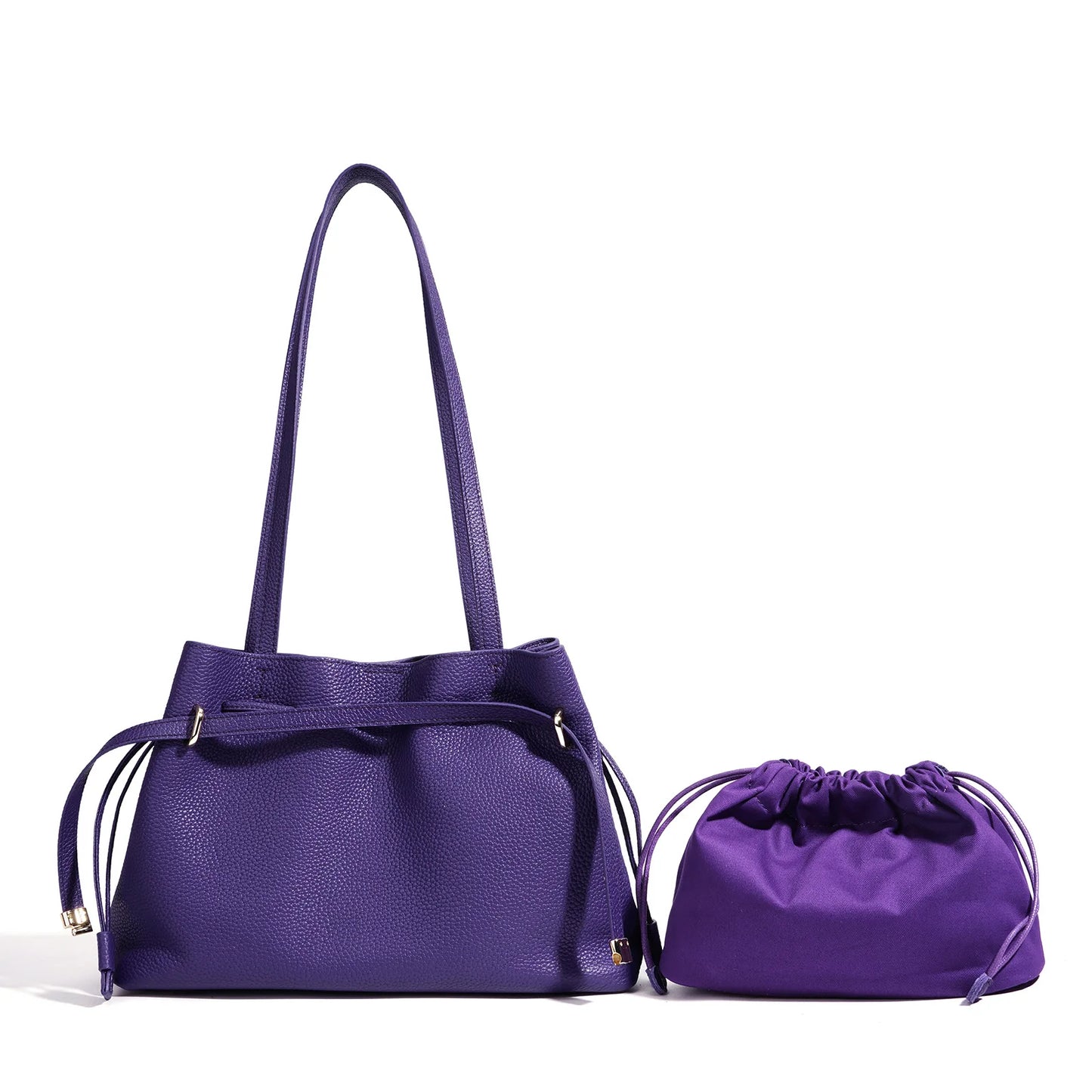 Stellar Genuine Leather Drawstring Pleated Tote